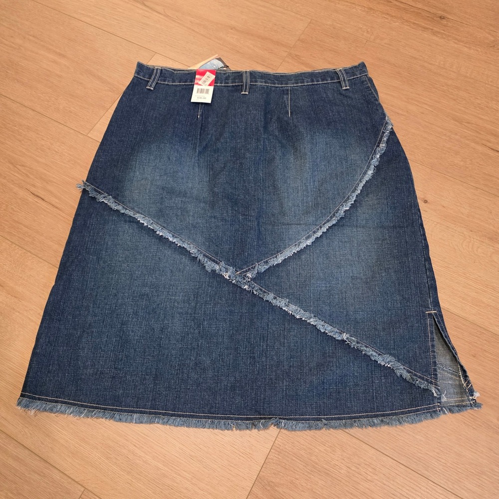 Gloria Vanderbilt Womens Denim Midi Skirt Frayed Raw Hem Antique Sandblast Y2K - Picture 9 of 10
